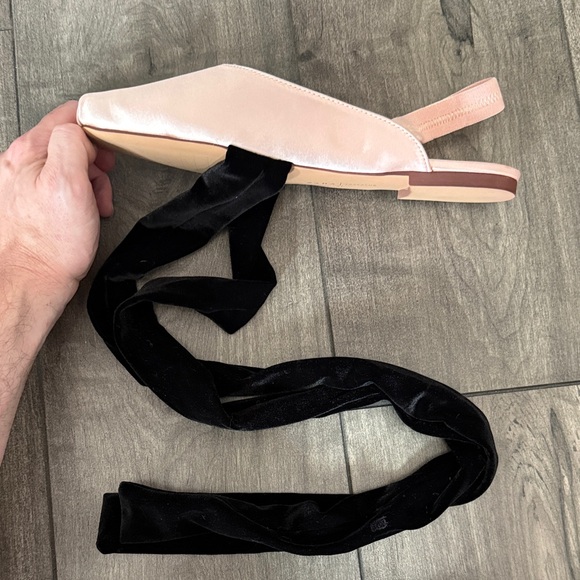 Zara Pink Satin Ballet Slingbacks with Black Ankle Tie - Picture 7 of 9